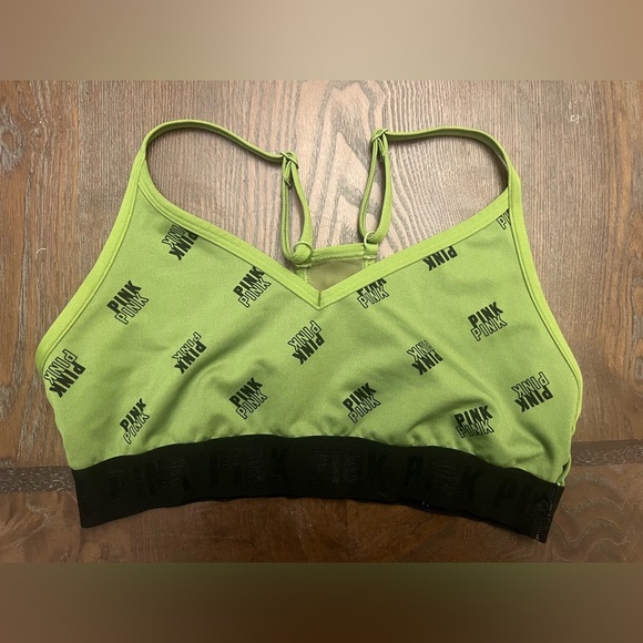 PINK Victoria's Secret Green Sports Bra with Logo Pattern - Picture 2 of 4